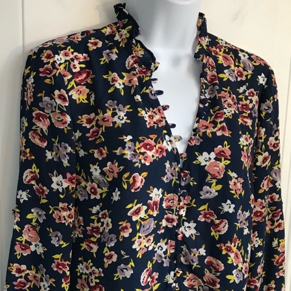 🔴 4/$15 EXPRESS Women’s S Portofino Slim Multi Floral Print Loop LS Blouse EUC - Picture 5 of 16